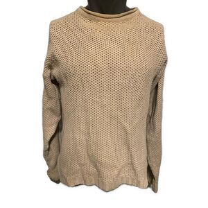 Greatland Vintage Mens Solid Beige Cable knit Long Sleeve Sweater Large